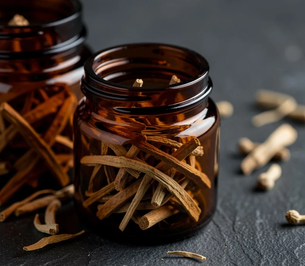 Macro photograph of dried botanical roots