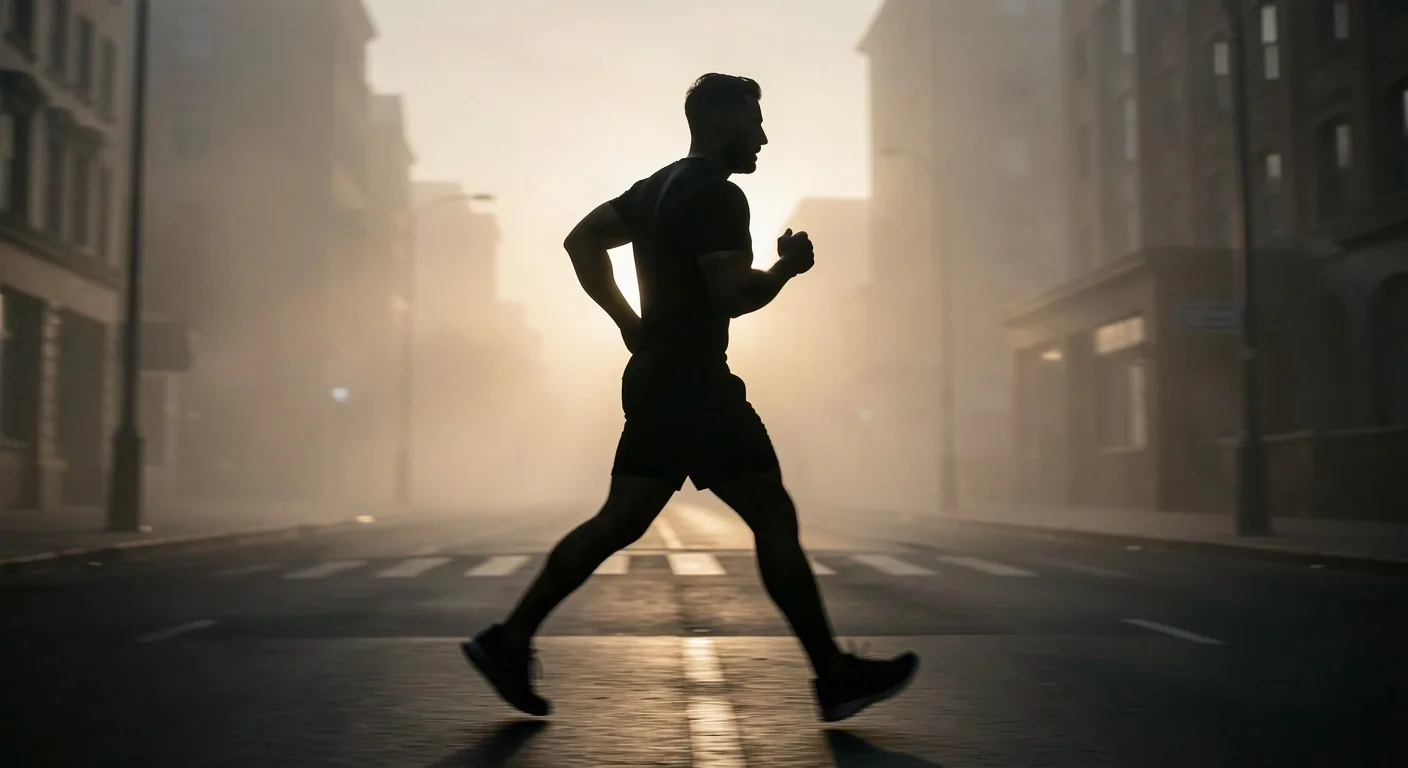 Silhouette of a man running at dawn