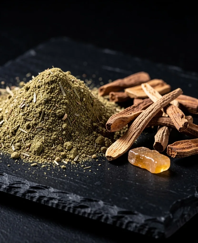 Dried ashwagandha root macro photography