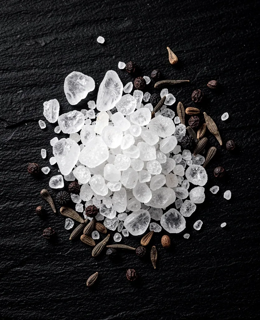 Macro view of dried botanical ingredients on a dark surface